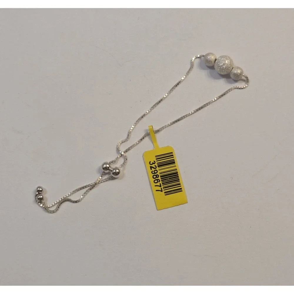 Sterling Silver Bolo Slide Adjustable‎ Ball Bracelet Box Chain 8.5